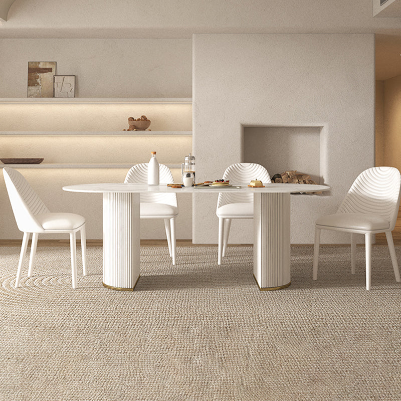 Modern Oval Dining Site Table Stone and Metal White Base Dinner Room Kitchen Table