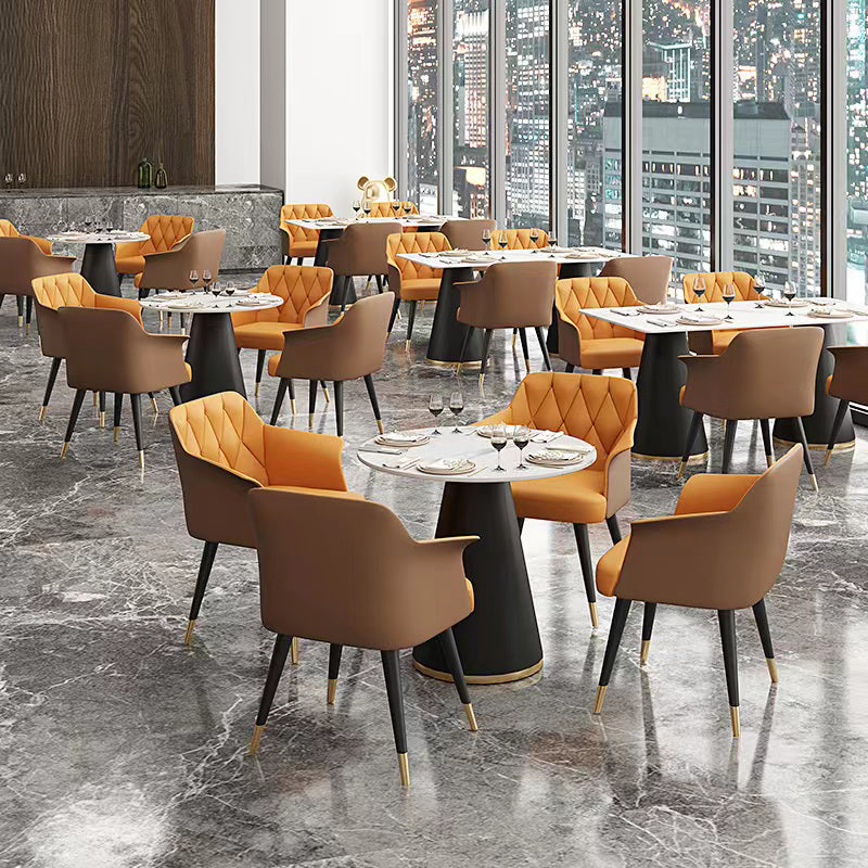 Modern Style Dining Table Sintered Stone Table with Metal Base for Dining Room