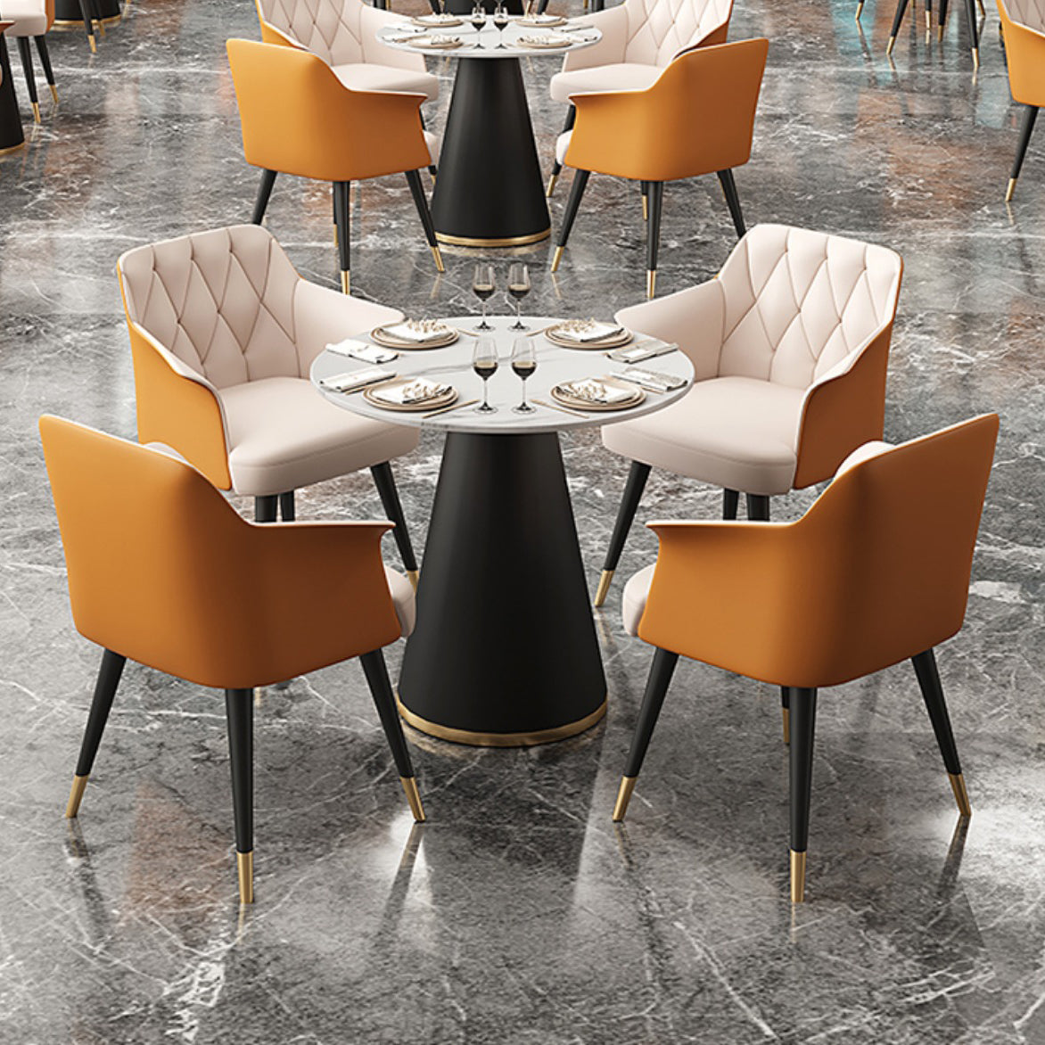 Modern Style Dining Table Sintered Stone Table with Metal Base for Dining Room