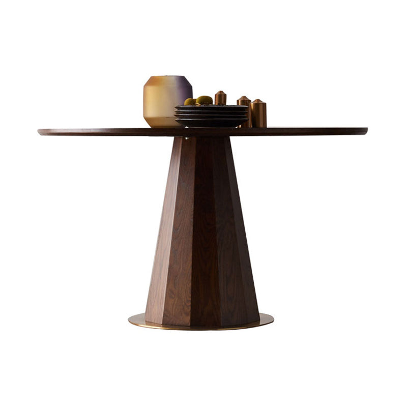 Contemporary Round Dining Room Table Brown Pine Wood Pedestal Table