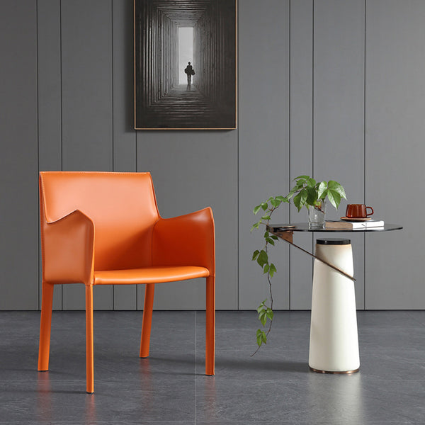 Solid Back Dining Chair Designer Style Leather Meeting Room Arm Chair