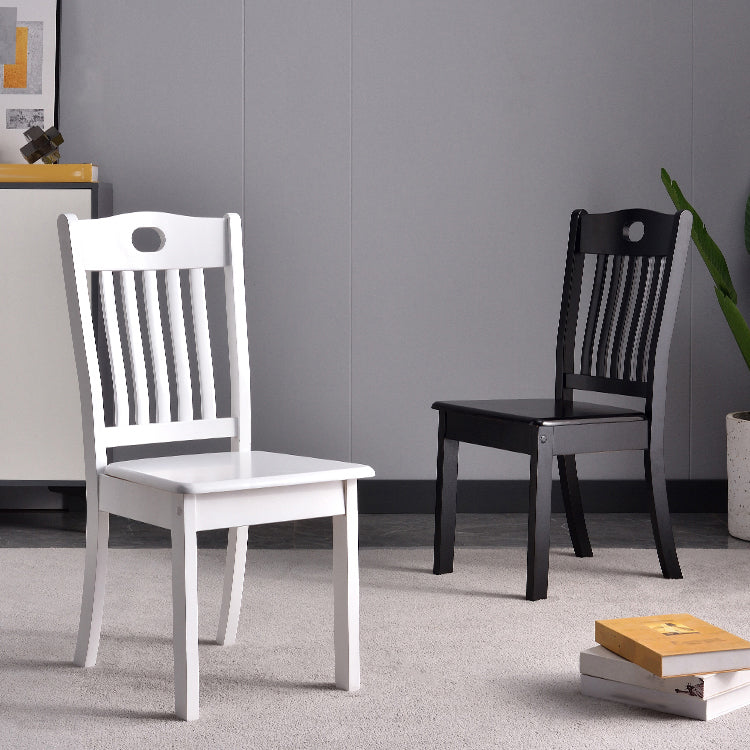 Modern Rubberwood Slat Back Chair Matte Finish Wood Dining Chair