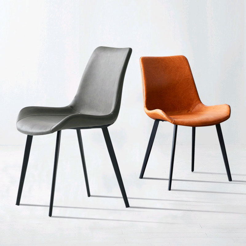 Industrial Style Solid Back Chair for Kitchen Faux Leather Dining Chairs