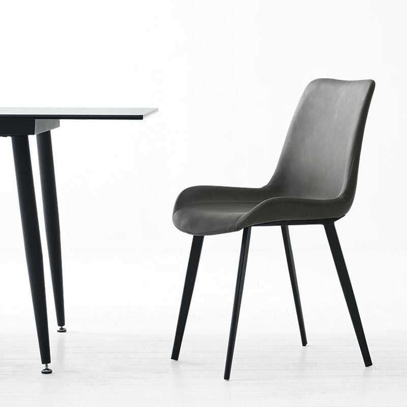 Industrial Style Solid Back Chair for Kitchen Faux Leather Dining Chairs