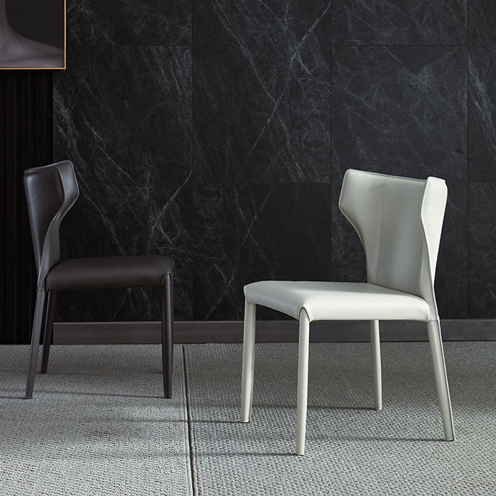 Matte Finish Wingback Dining Chair Designer Style Meeting Room Leather Side Chair