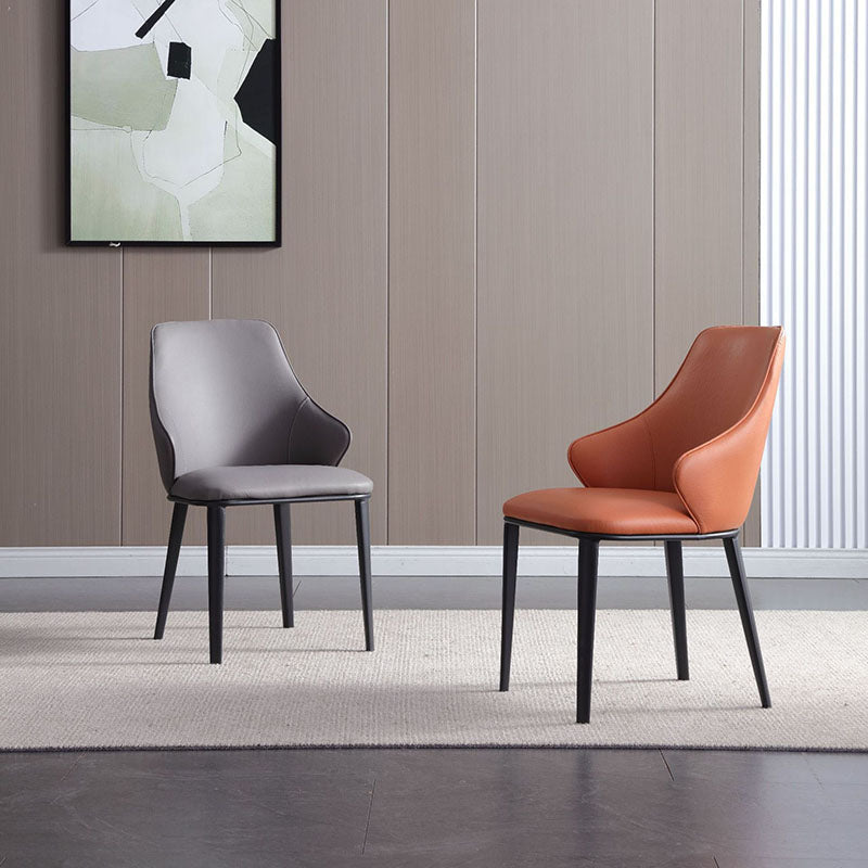 Faux Leather Side Chair Industrial Style Arm Solid Back Dining Side Chair for Home