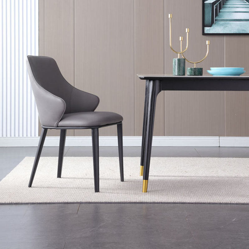 Faux Leather Side Chair Industrial Style Arm Solid Back Dining Side Chair for Home