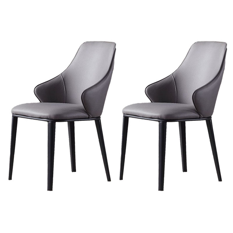 Faux Leather Side Chair Industrial Style Arm Solid Back Dining Side Chair for Home