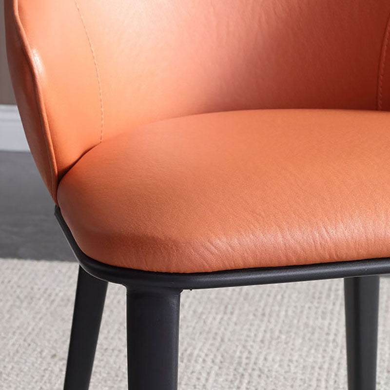 Faux Leather Side Chair Industrial Style Arm Solid Back Dining Side Chair for Home