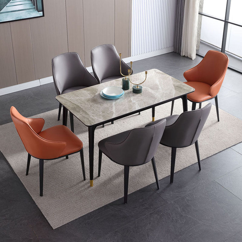 Faux Leather Side Chair Industrial Style Arm Solid Back Dining Side Chair for Home