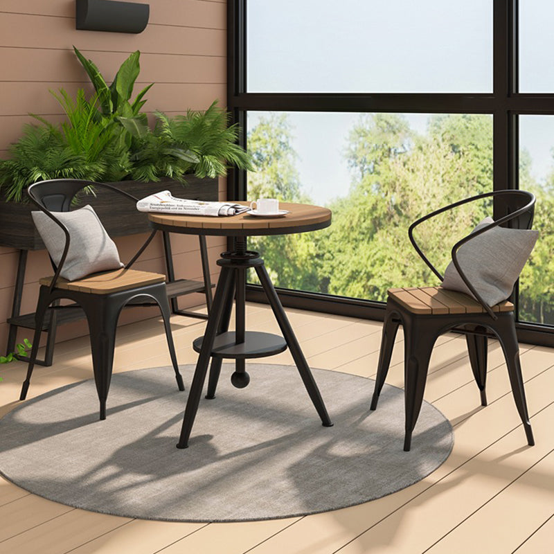 Modern Outdoor Dining Table Set 1/3/4/5 Pieces Round Wood and Metal Dinette Set