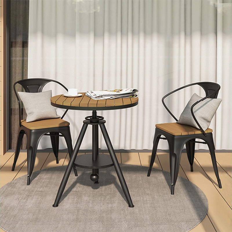 Modern Outdoor Dining Table Set 1/3/4/5 Pieces Round Wood and Metal Dinette Set