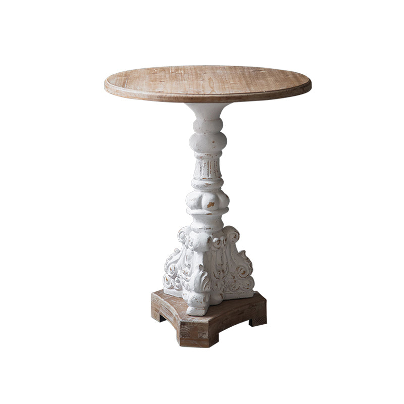 Pedestal Distressed End Table French Country Round Side End Table