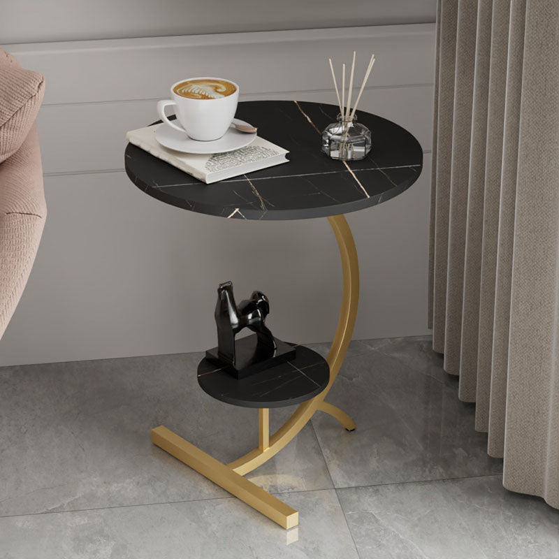 End Table with Storage and Shelf Modernist Slate Abstract Side Table