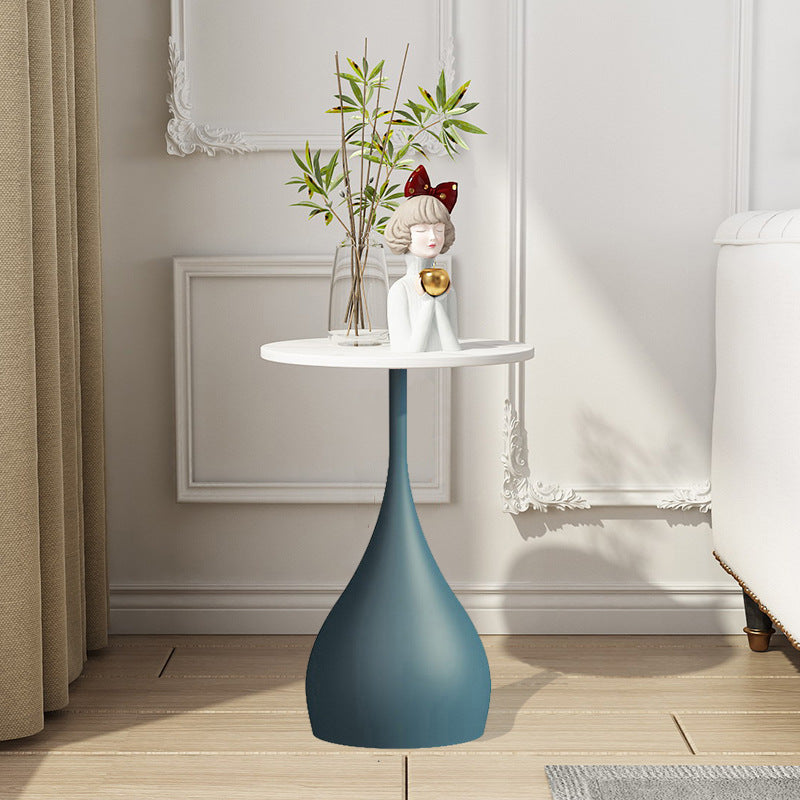 Round Side Table with Metal Pedestal Modernism Tray Top Side Table