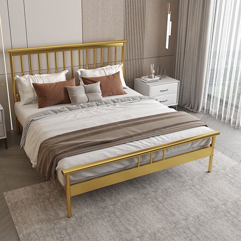Glam Rectangle Headboard Bed with Iron Frame and Legs Open-Frame Bed