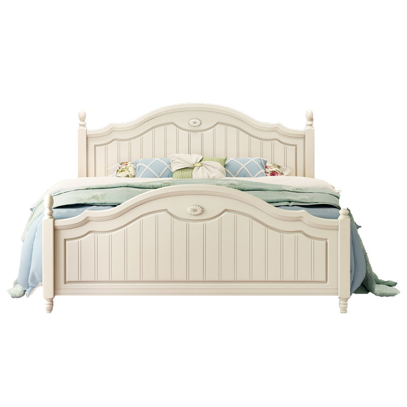 French Country Panel Bed Wood White Bed Frame with Arched Headboard