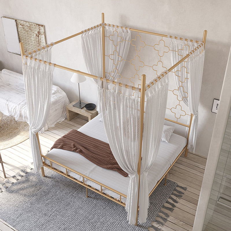 Metal Four Poster Bed with Open-Frame Headboard, Glam Standard Bed