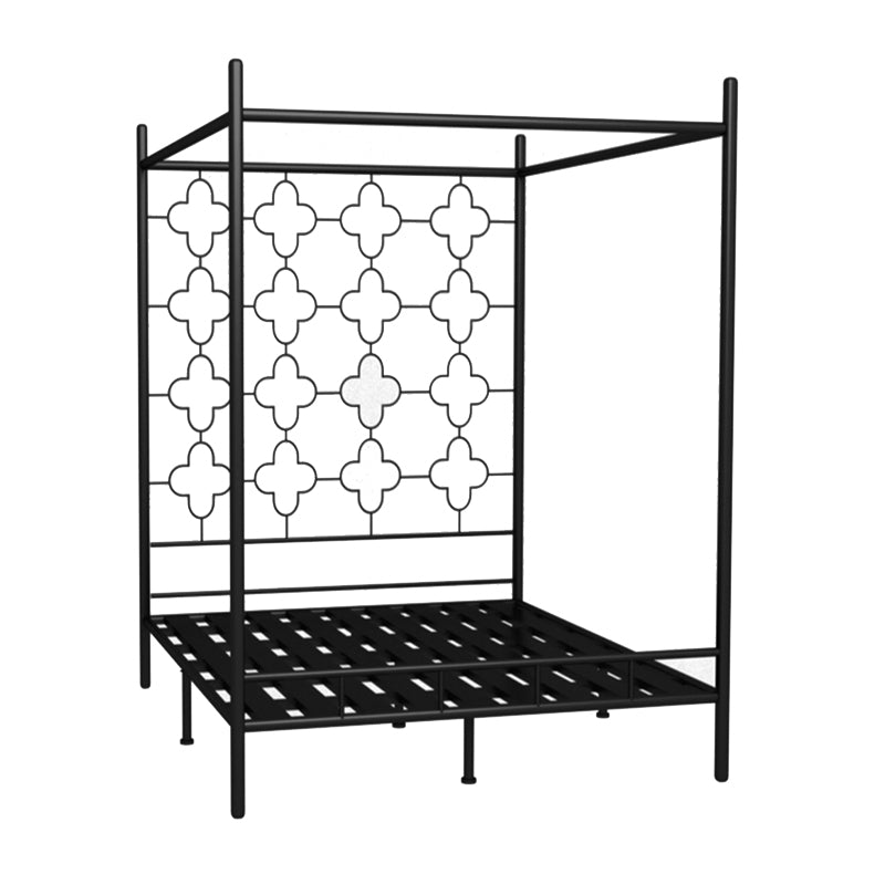 Metal Four Poster Bed with Open-Frame Headboard, Glam Standard Bed