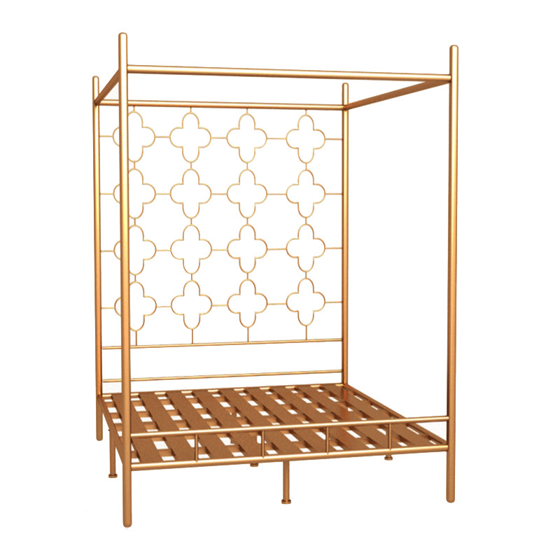 Metal Four Poster Bed with Open-Frame Headboard, Glam Standard Bed