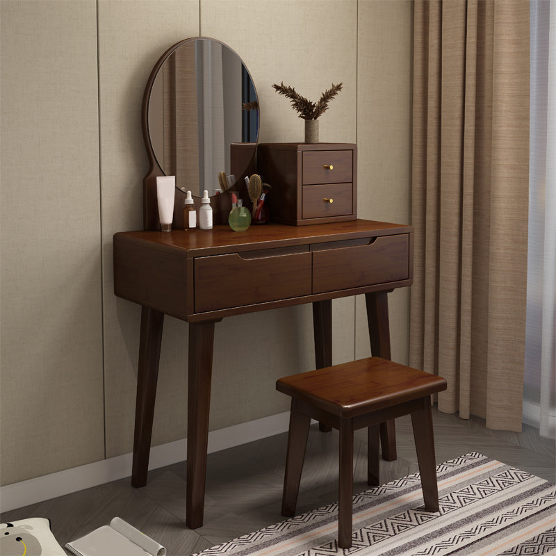 4 Drawer & Mirror Makeup Vanity Desk Rubber Wood Dressing Table