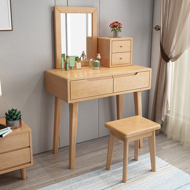 Mirrored Wood Makeup Dressing Table Stool Set with 4 Drawers