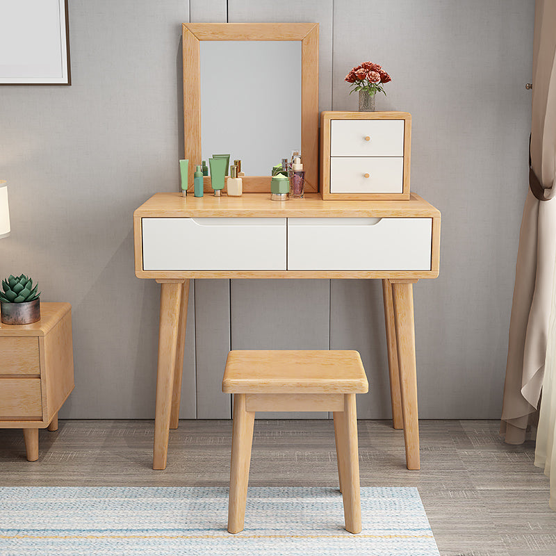 Mirrored Wood Makeup Dressing Table Stool Set with 4 Drawers