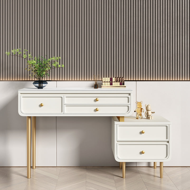 Wood and Metal Vanity Table in Grey/White 5 Storage Drawers Makeup Desk