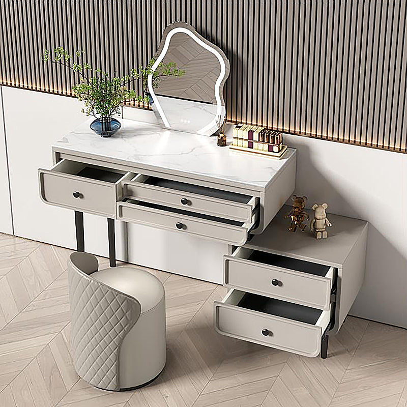 Wood and Metal Vanity Table in Grey/White 5 Storage Drawers Makeup Desk