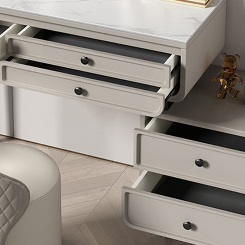 Wood and Metal Vanity Table in Grey/White 5 Storage Drawers Makeup Desk