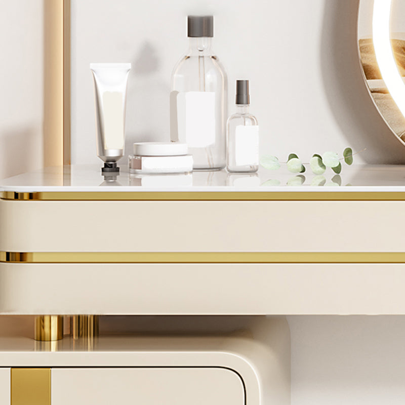 Gold Vanity Bedroom Make-up Vanity Stool Set in Glossy Finish