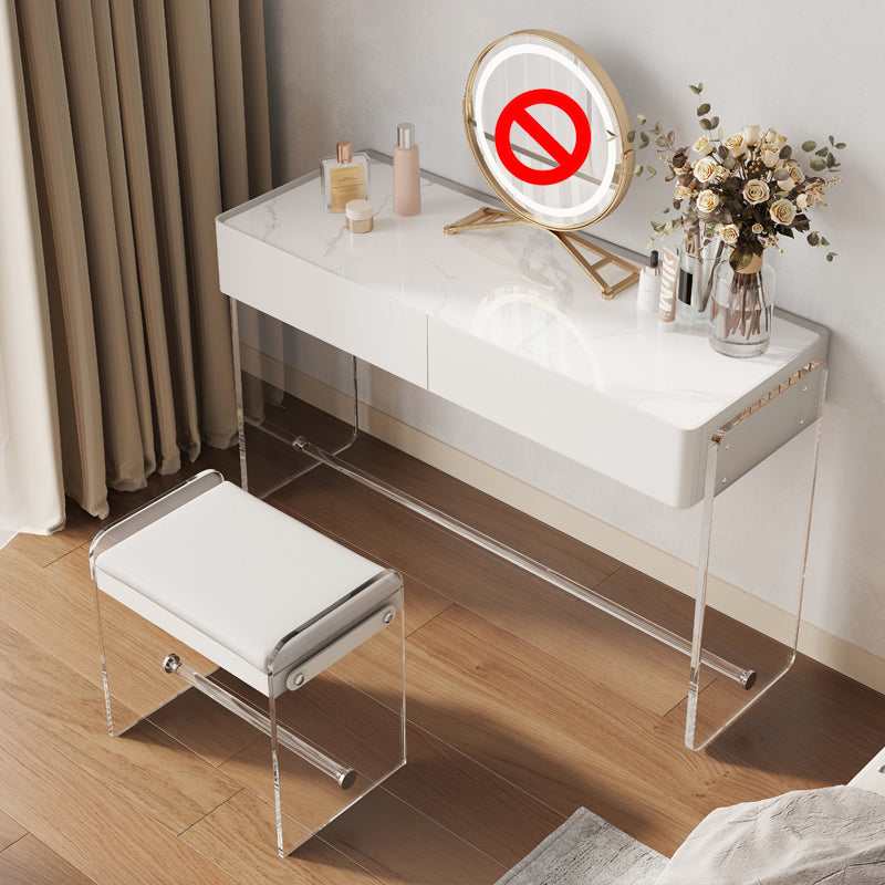 Modern Vanity Makeup Dressing Table Acrylic Stool Set in White