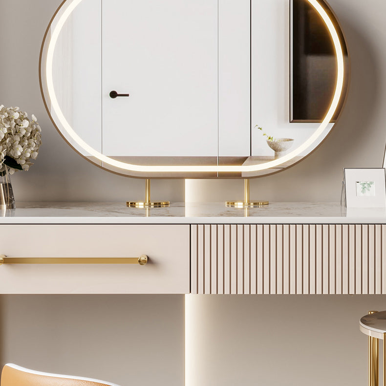 Luxurious Metal Vanity Set with Padded Stool in Beige Vanity