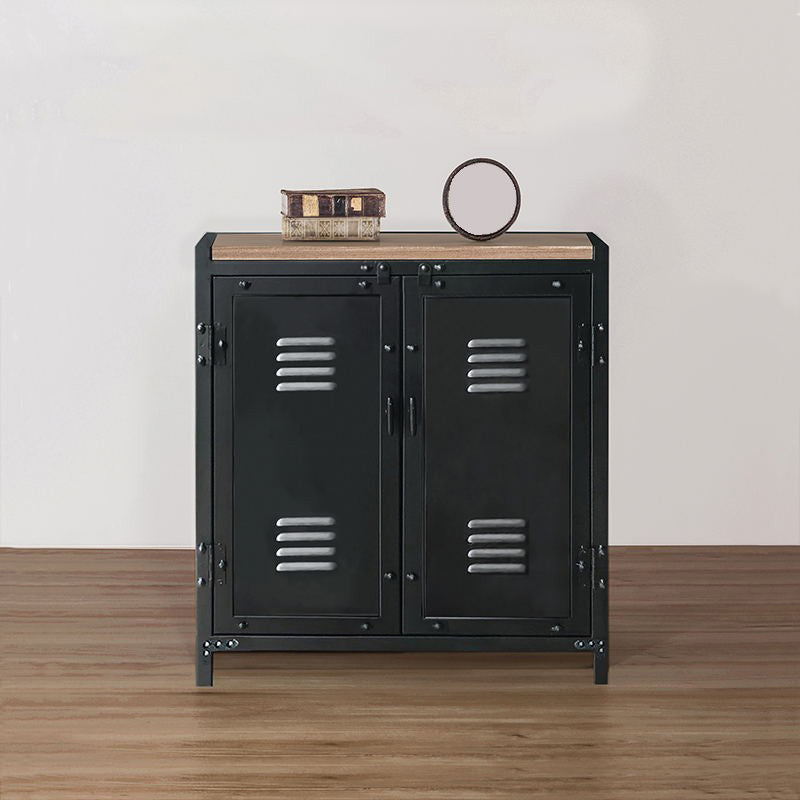 Black Industrial Accent Cabinet with Doors and Bar Pulls Storage Cabinet