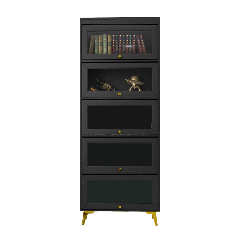 Modern 11.81" W Wooden Side Cabinet with Glass Doors in Black