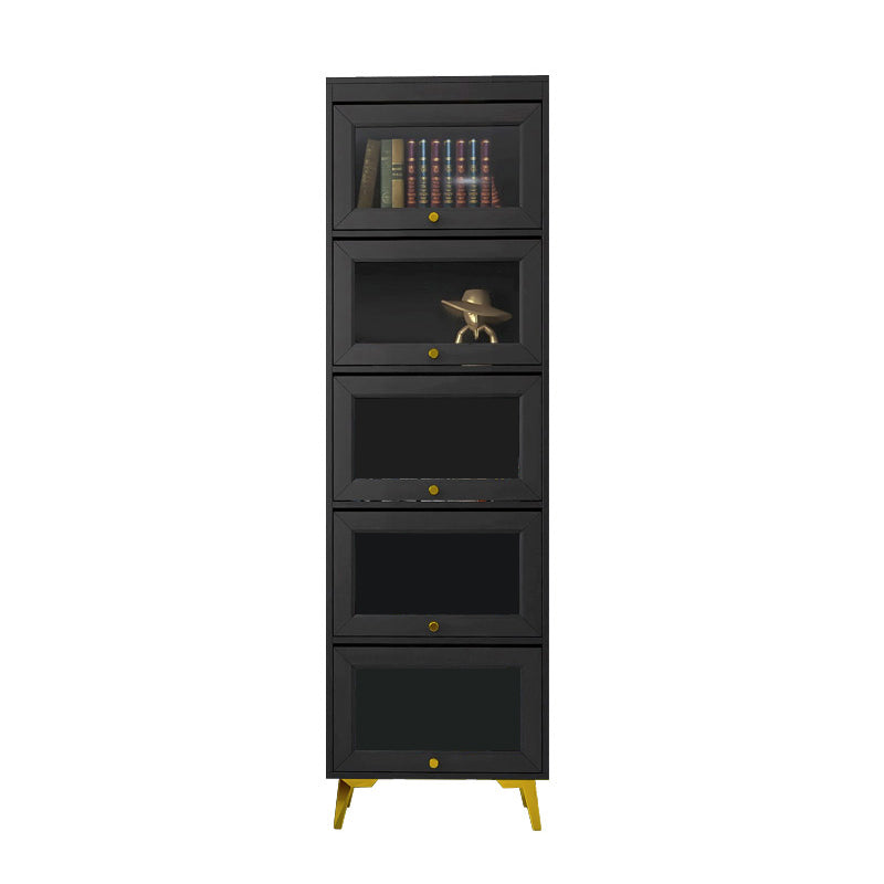 Modern 11.81" W Wooden Side Cabinet with Glass Doors in Black