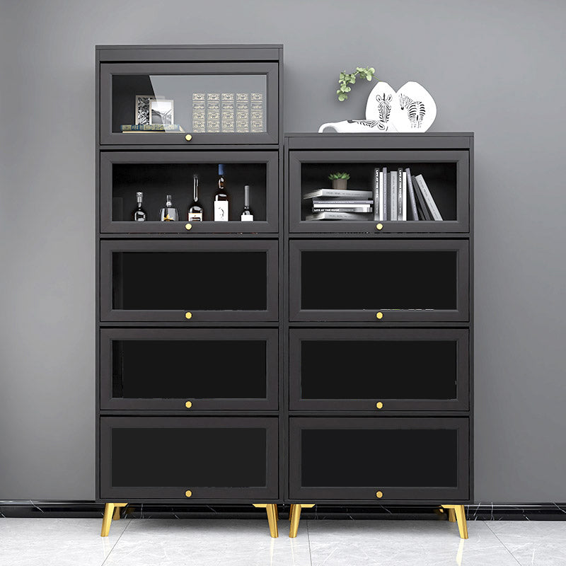 Modern 11.81" W Wooden Side Cabinet with Glass Doors in Black