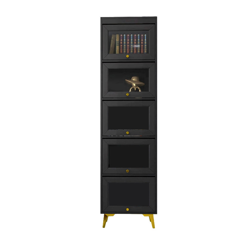 Modern 11.81" W Wooden Side Cabinet with Glass Doors in Black