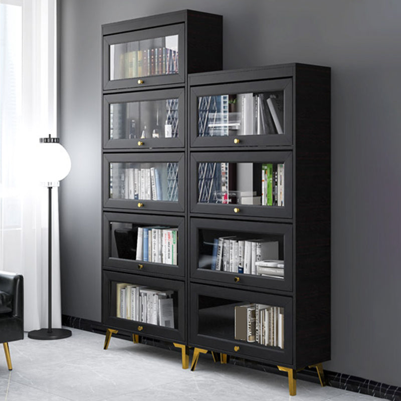 Modern 11.81" W Wooden Side Cabinet with Glass Doors in Black