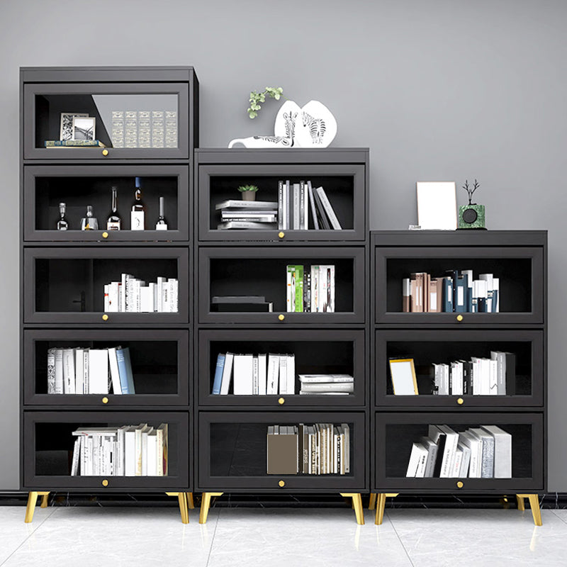 Modern 11.81" W Wooden Side Cabinet with Glass Doors in Black