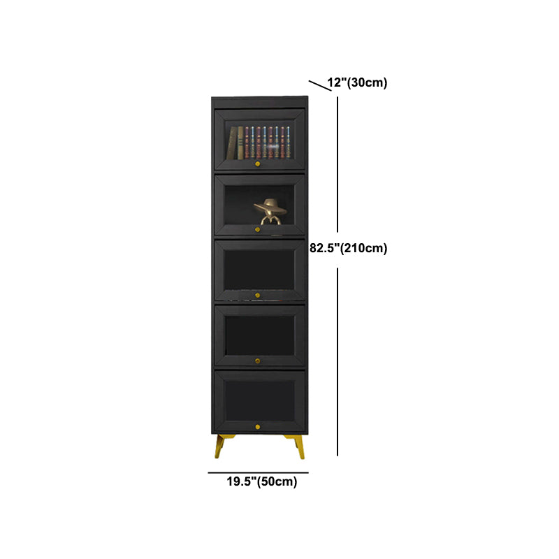 Modern 11.81" W Wooden Side Cabinet with Glass Doors in Black
