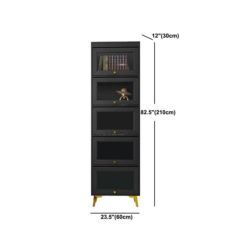 Modern 11.81" W Wooden Side Cabinet with Glass Doors in Black