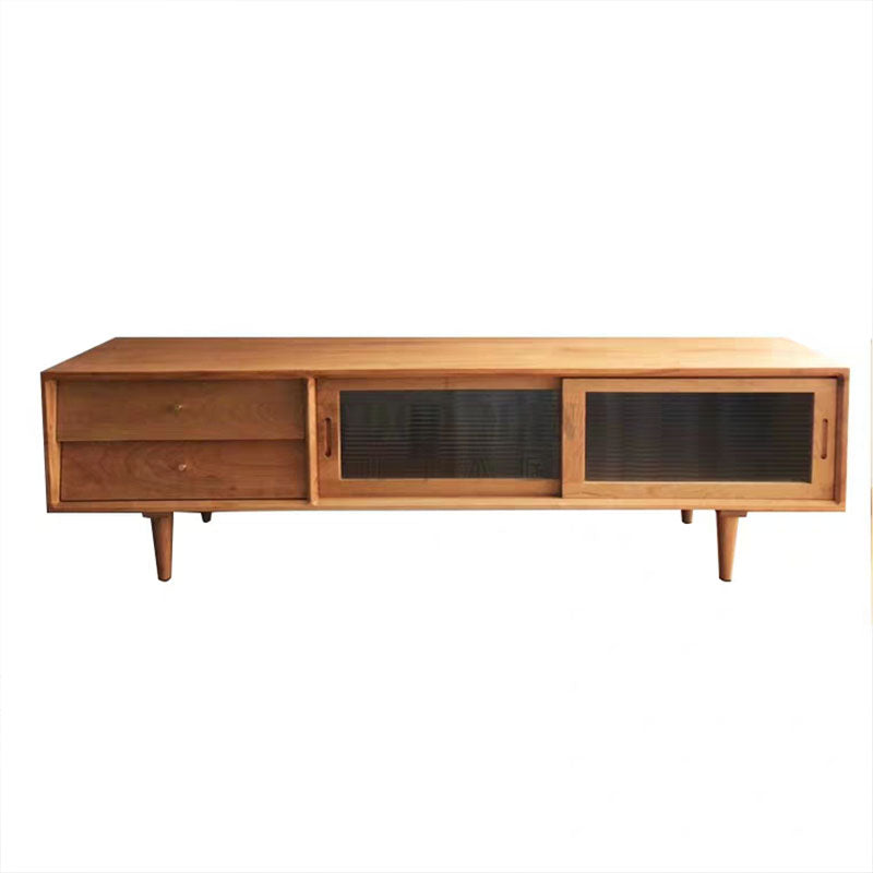 Industrial TV Media Stand Solid Wood 2 Drawers Stand Console