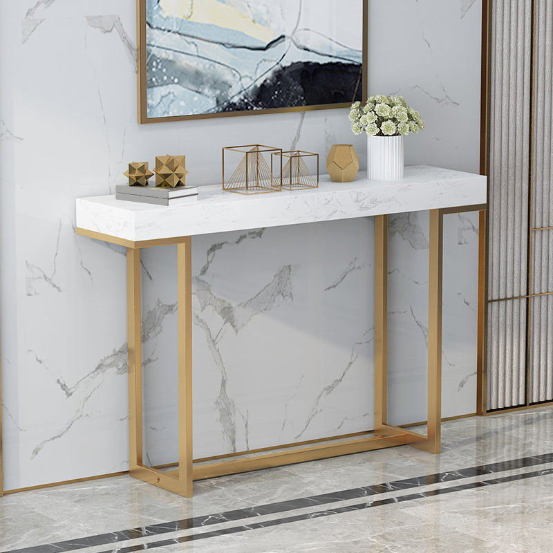 Iron Trestle Cosnole Table with Marble Top Accent Table for Hall