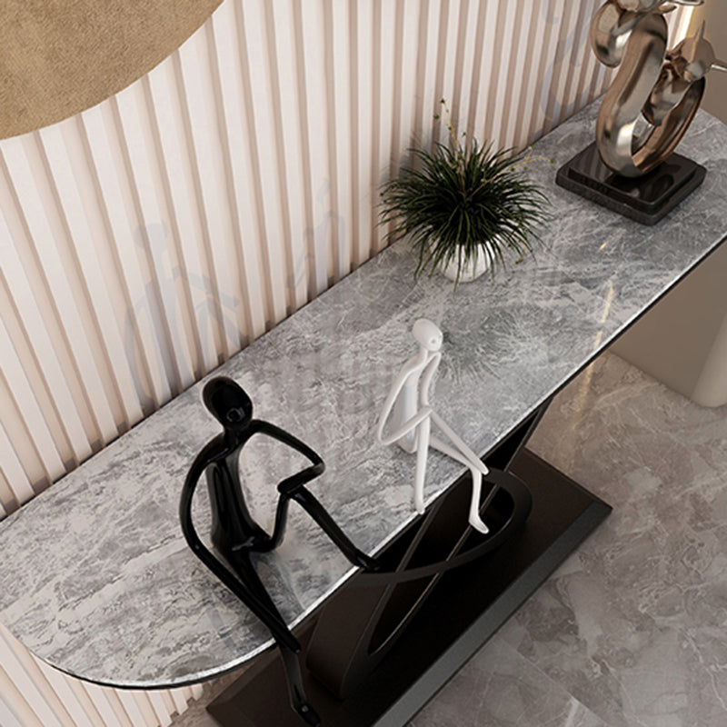 Steel and Stone Sofa Console Table, 31.5" Hall Console Accent Table