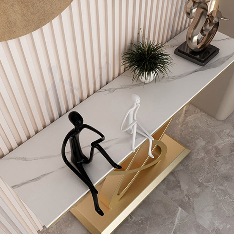 Steel and Stone Sofa Console Table, 31.5" Hall Console Accent Table