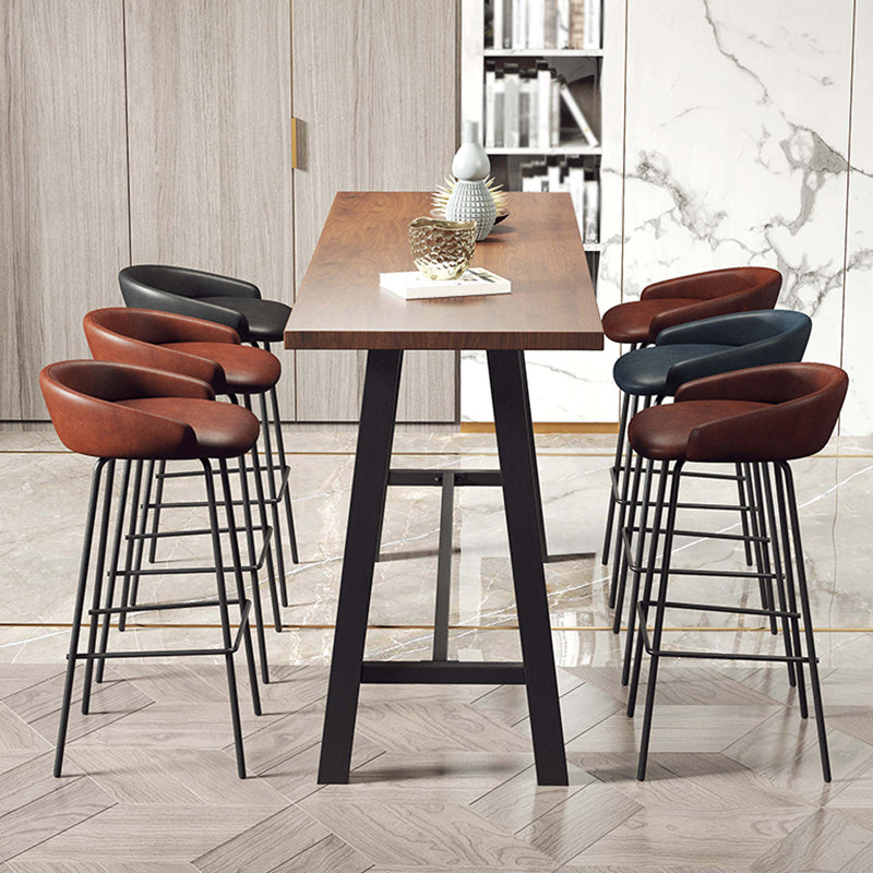 Industrial Black Metal Frame Bistro Table Brown Pine Wood Top Bar Table