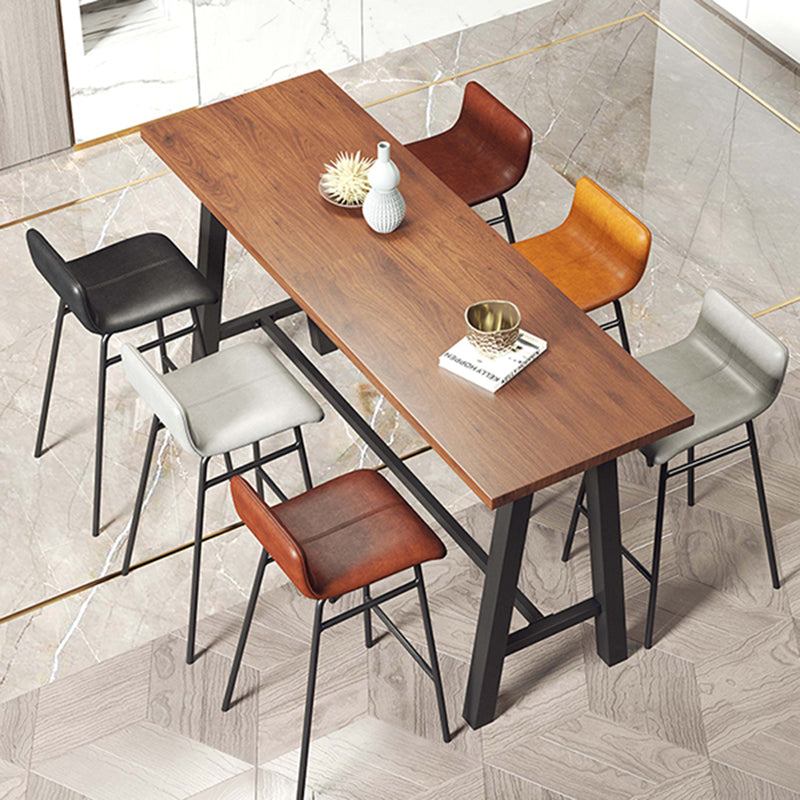 Industrial Black Metal Frame Bistro Table Brown Pine Wood Top Bar Table