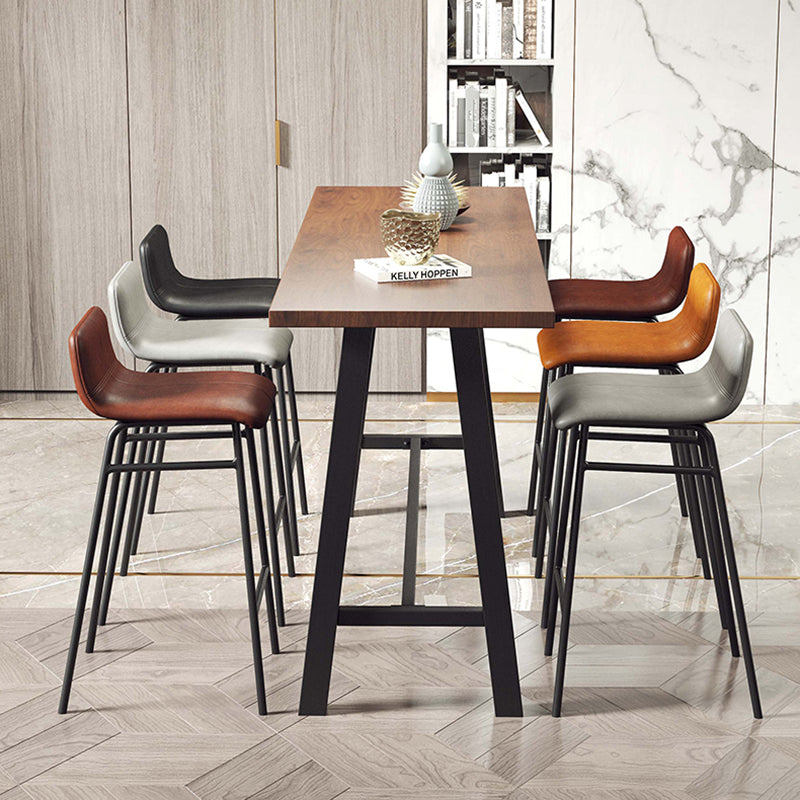 Industrial Black Metal Frame Bistro Table Brown Pine Wood Top Bar Table