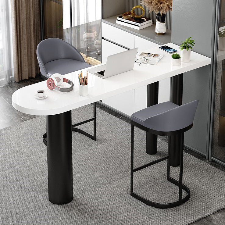 Specialty Bar Table with Metal Legs White Contemporary Pub Table for Home